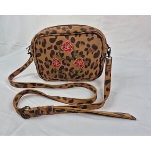 Liberty Black Leopard Print Leather Crossbody Bag Floral Embroidery Western Boho
